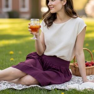 Cut Loose Walking Pull on Plum A-Line Linen Blend Skirt